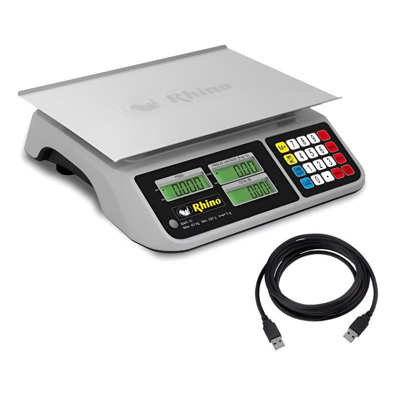 Báscula Digital 40kg Rhino Bar8-rs Conexion A Pc Cable Inc. Gris