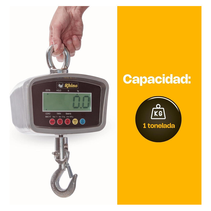 Báscula Industrial Digital Colgante Rhino Bac-1t 1 Tonelada Gris
