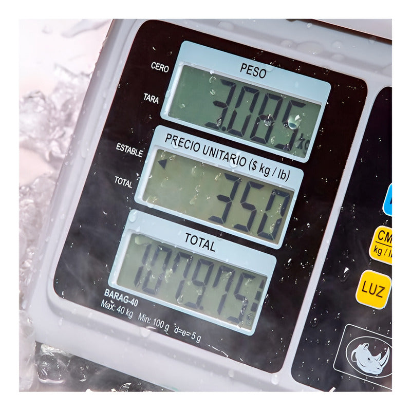 Báscula Comercial Digital A Prueba De Agua Rhino Barag-40 Kg Blanco