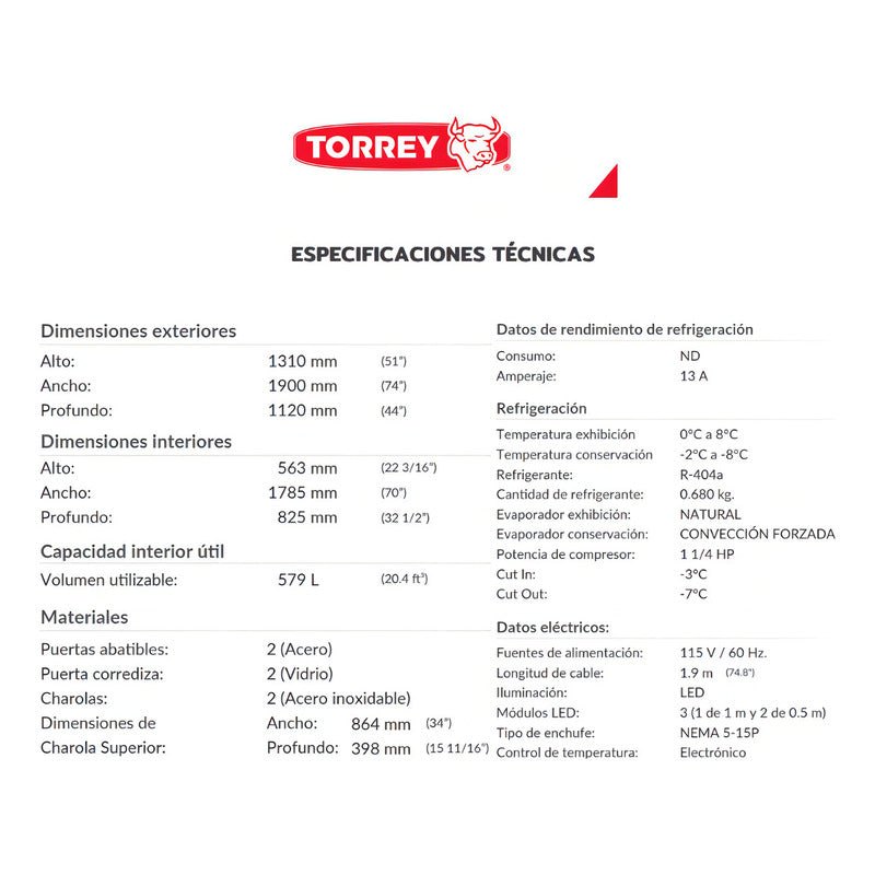 Vitrina Carnicera Torrey Capacidad De 579l Vca200-n Estilo De Vidrio Curvo