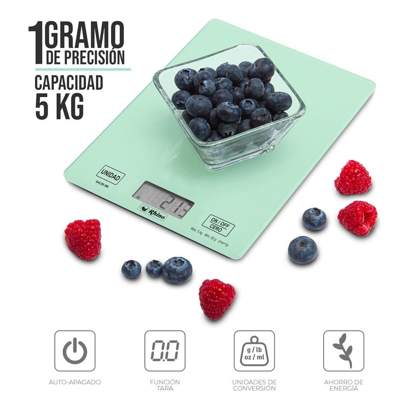 Bascula Digital Rhino De Cocina Bacri-5m 5kg Cristal Touch  Turquesa 5 Kg