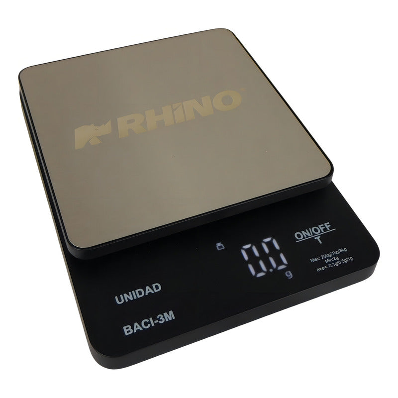 Báscula Digital De Precisión 3kg/0.1g Led Rhino Baci-3m Capacidad Máxima 5 Kg Color Negro 3 Kg