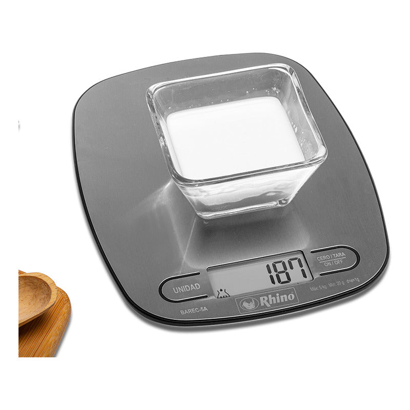 Bascula Digital De Cocina Rhino Gramera Barec-5a 5kg/1g  Gris 5 Kg