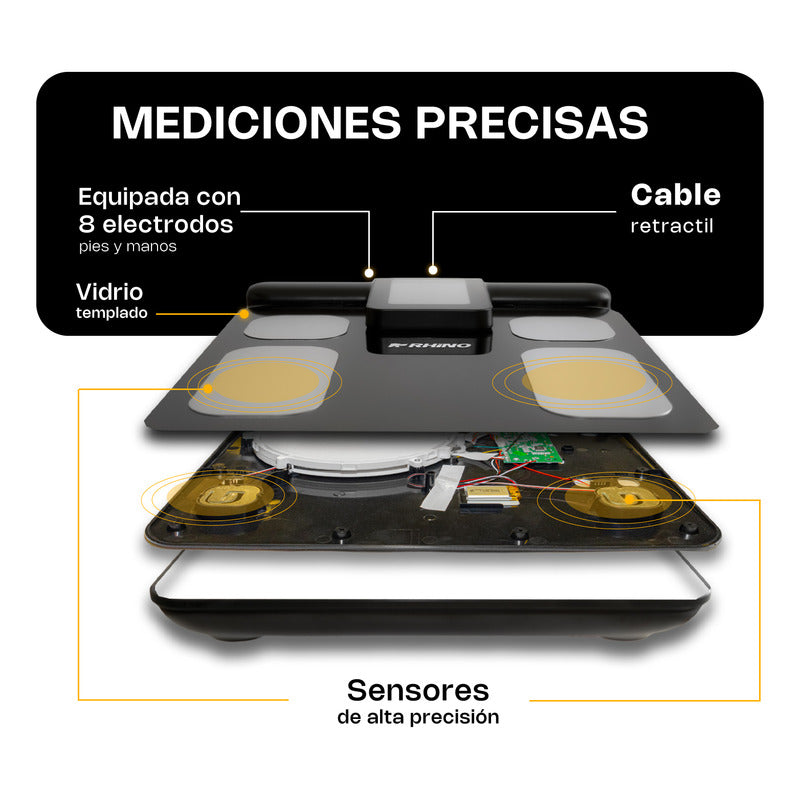 Bascula Digital Corporal 8 Electrodos Rhino Bioma-180kg App Negro