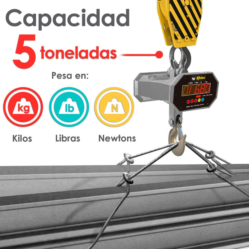 Báscula Electrónica Colgante Rhino Bac-5t 5000 Kg Con Control