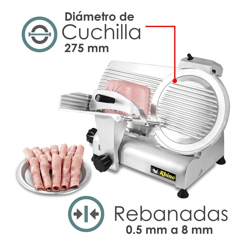 Rebanadora Jamon Marca Rhino Cuchilla Acero De 275mm  Gris