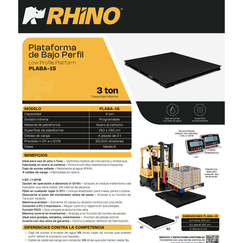 Báscula De Plataforma Plaba-15 De 3000 Kg 150 X 150 Cm
