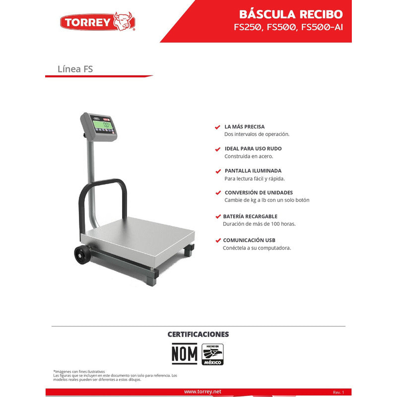 Bascula Digital De Recibo Torrey Modelo Fs 500kg Rbanda Color Gris Peso Máximo Soportado 500 Kg