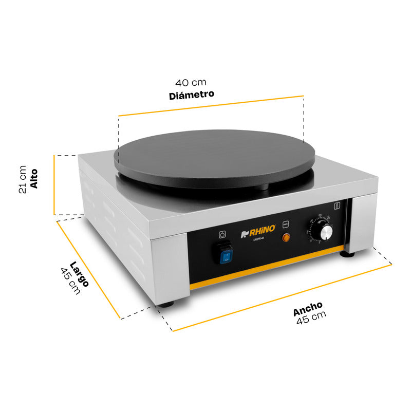 Crepera Eléctrica Rhino Crepe-40 2200w Termostato Ajustable Gris
