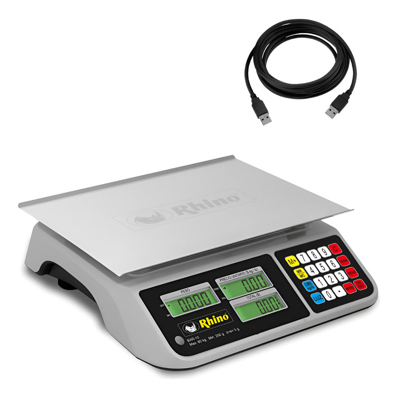 Báscula Comercial Digital 60 Kg Rhino Bar-10 + Cable Usb Gris