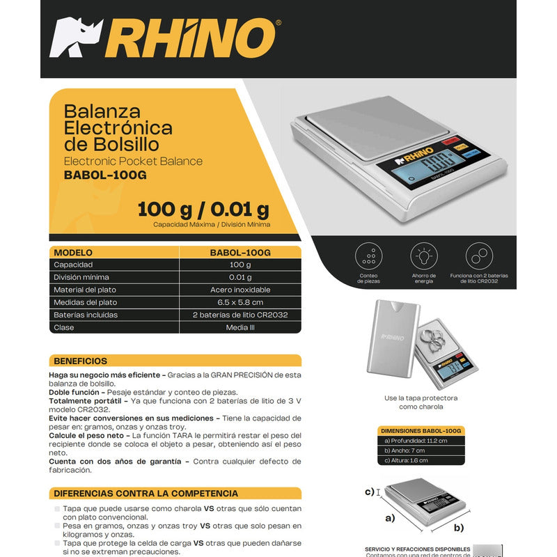 Bascula De Precisión Portátil Para Babol100g  Rhino Gris