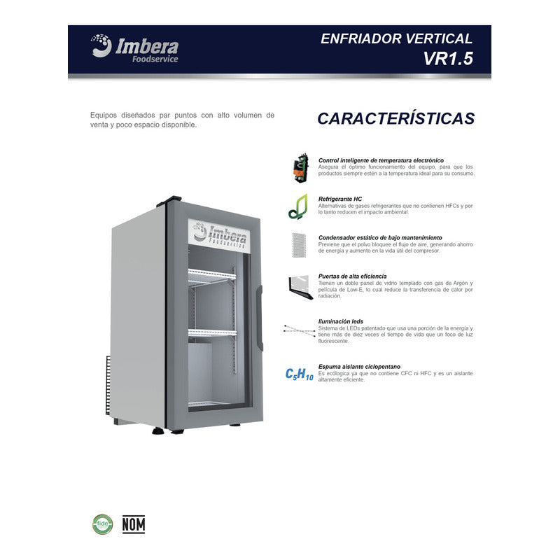 Refrigerador Comercial Vertical Imbera Vr-1.5 52.3l 1 Puerta 35.5 Cm De Ancho Blanco