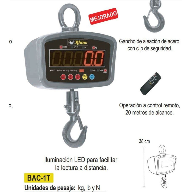 Bascula Colgante Rhino 1 Tonelada Bac-1t 115 V Gris