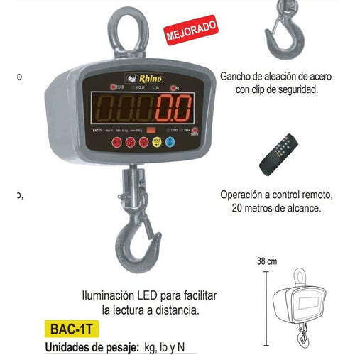 Bascula Colgante Rhino 1 Tonelada Bac-1t 115 V Gris