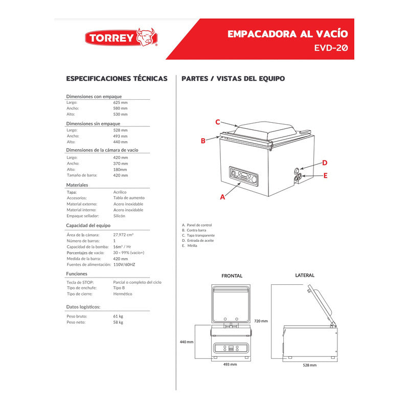Empacadora Alto Vacio Torrey Evd-20 Bomba Busch