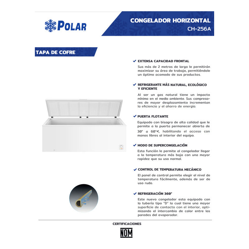Congelador Tapa Cofre Comercial Polar Ch-256a -18°c A -27°c Blanco