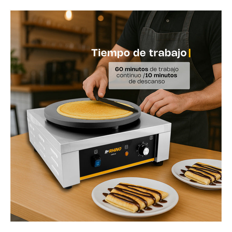 Crepera Eléctrica Rhino 2000w Con Teflón Antiadherente 40cm Gris