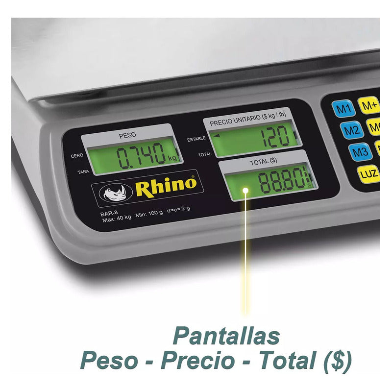 Báscula Comercial Digital Rhino Bar-8 40kg 33 cm X 23 cm Aluminio