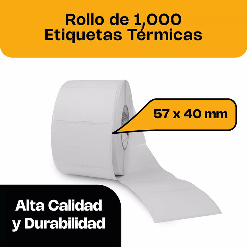 Rollo Con 1000 Etiquetas Auto Adheribles Rhino Roet-02 Blanco