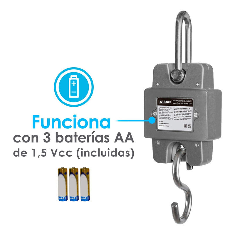 Báscula Comercial Digital Colgante Rhino Bac-300 300kg Gris Gris