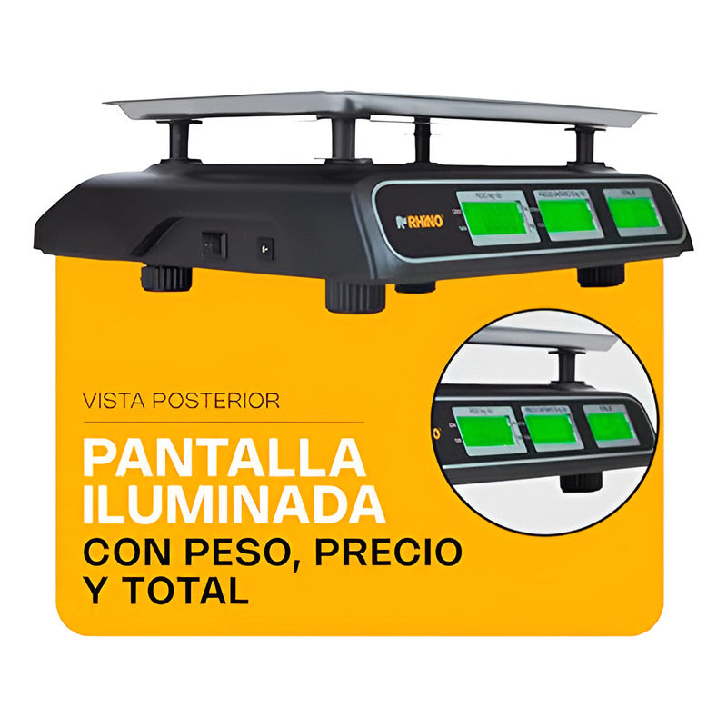 Báscula Comercial 40kg / 5g Charola Acero Barcom-40 Rhino Negro