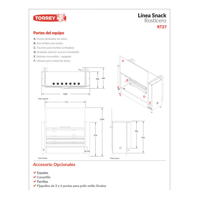 Horno Rosticero De Gas Torrey Rt-27 Para 27 Pollos Reyfri