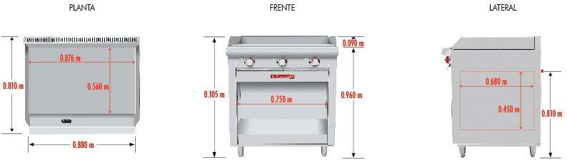 PLANCHA A GAS 3 QUEMADORES Y GABINETE ABIERTO PREMIUM CORIAT